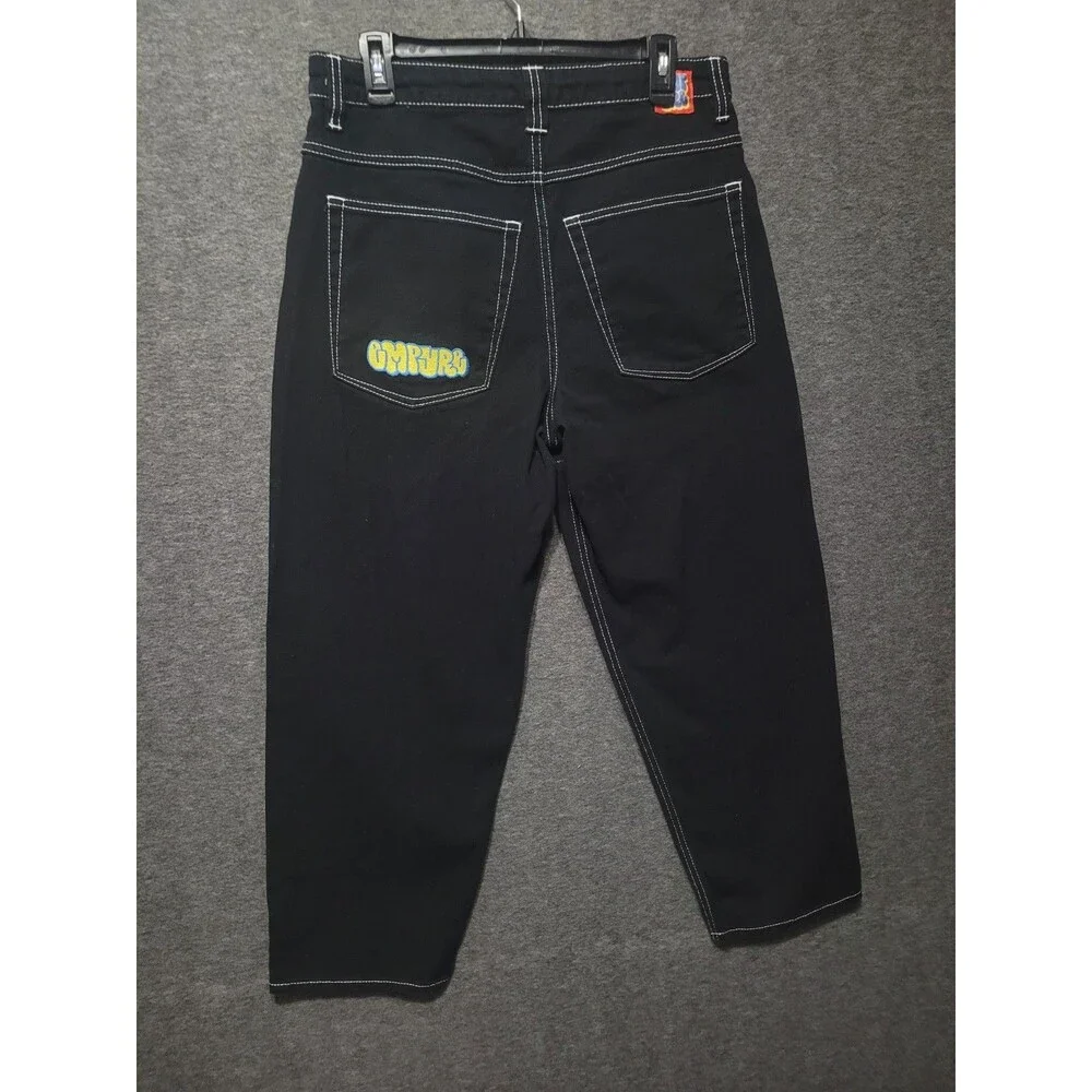 Empyre size 30 denim jeans black zip pockets tapered baggy